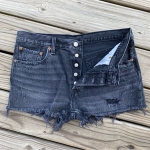 Levi’s 501 Red Tab Big E Black Denim Shorts